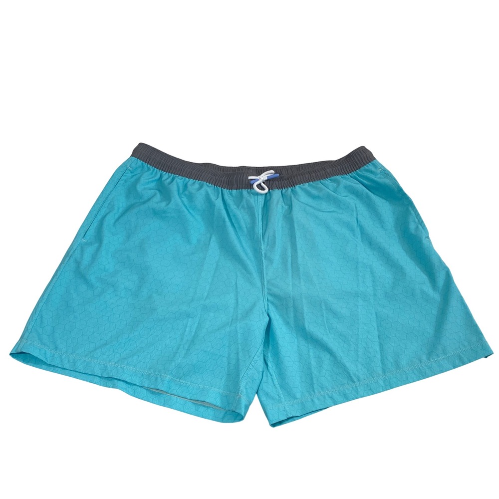 SSCO Swim Shorts Mens 2X Turquoise Geometric Honeycomb 5.5" Inseam Trunks Beach